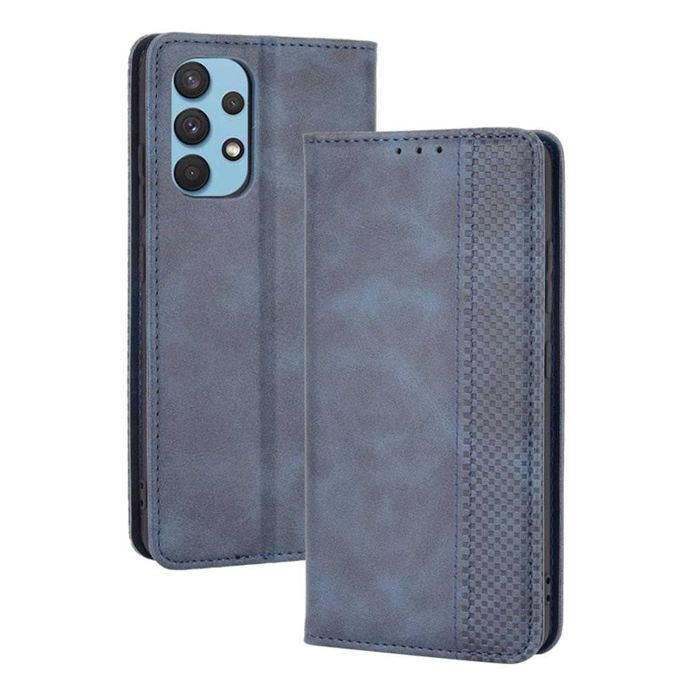 Magnetic Vintage Style Phone Case Wallet Stand Leather Cover for Samsung Galaxy A32 4G (US Version) - Blue-1