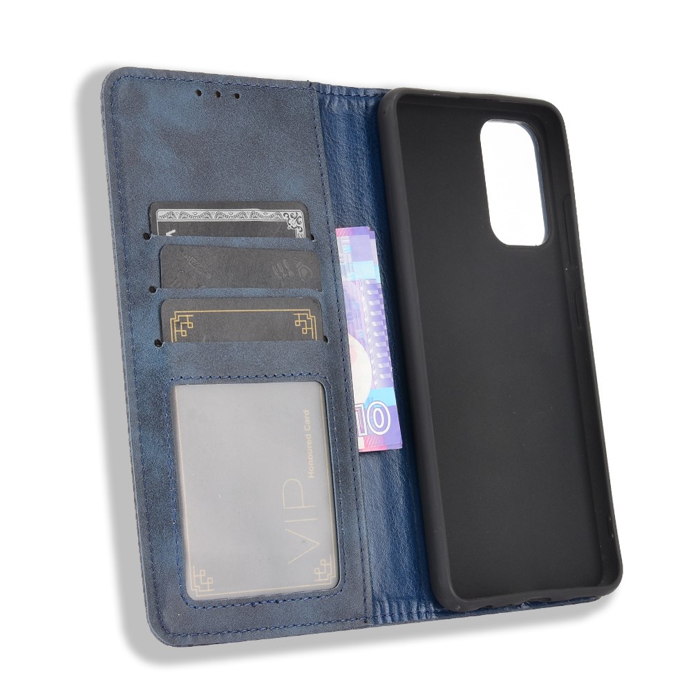 Magnetic Vintage Style Phone Case Wallet Stand Leather Cover for Samsung Galaxy A32 4G (US Version) - Blue-4