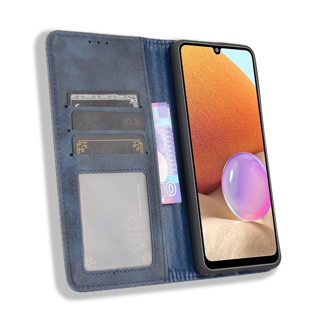 Magnetic Vintage Style Phone Case Wallet Stand Leather Cover for Samsung Galaxy A32 4G (US Version) - Blue-5