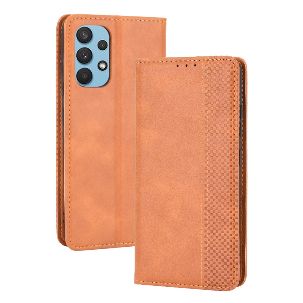 Magnetic Vintage Style Phone Case Wallet Stand Leather Cover for Samsung Galaxy A32 4G (US Version) - Brown-1