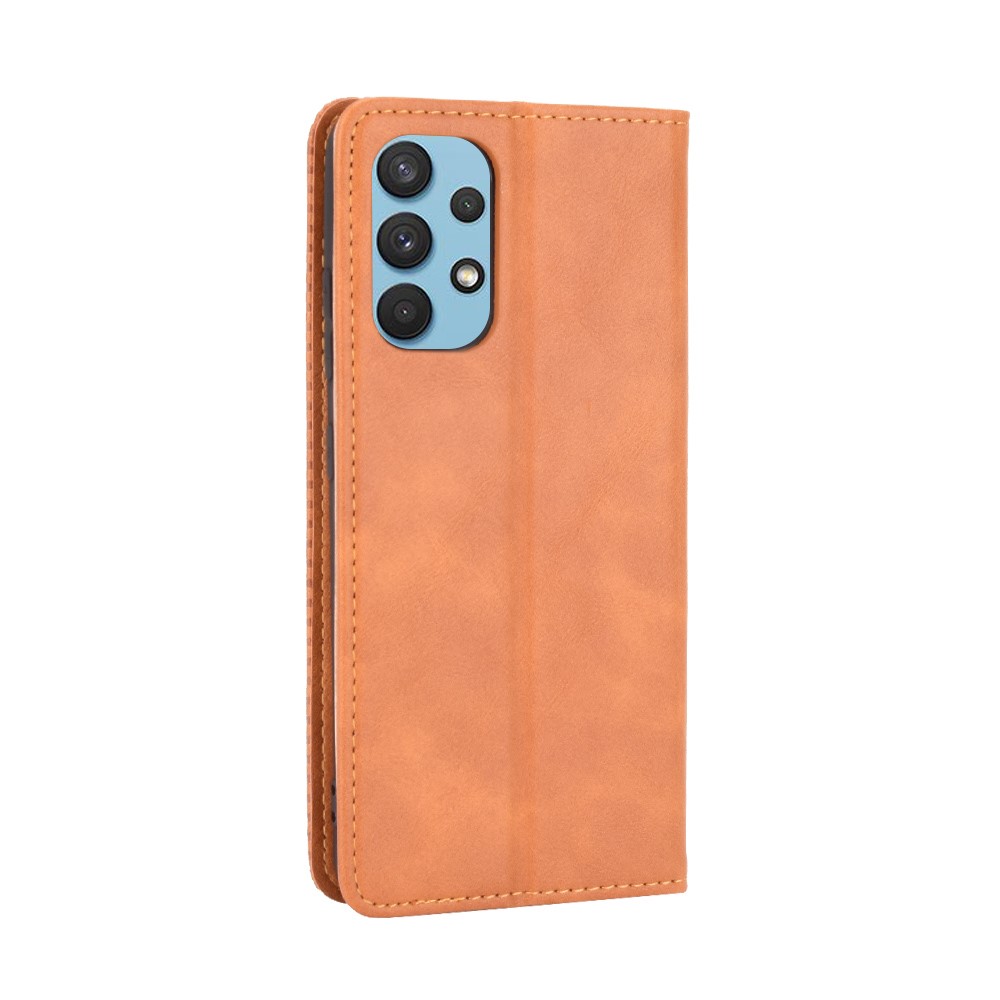 Magnetic Vintage Style Phone Case Wallet Stand Leather Cover for Samsung Galaxy A32 4G (US Version) - Brown-3