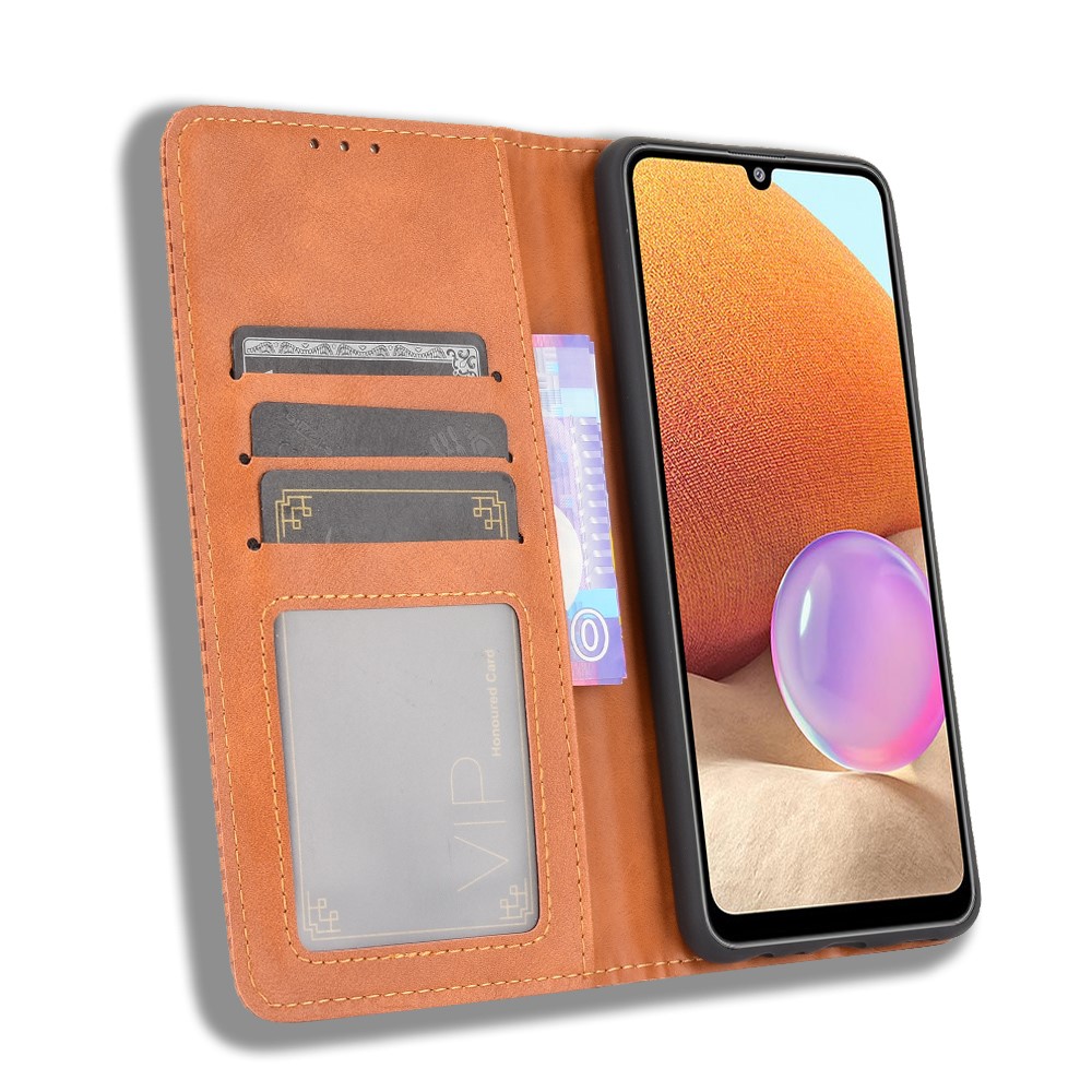 Magnetic Vintage Style Phone Case Wallet Stand Leather Cover for Samsung Galaxy A32 4G (US Version) - Brown-5