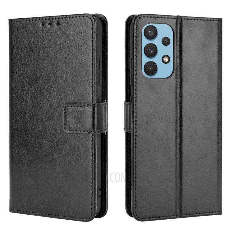 Crazy Horse Texture Wallet Design PU Leather Stand Protector Cover for Samsung Galaxy A32 4G (US Version) - Black-1