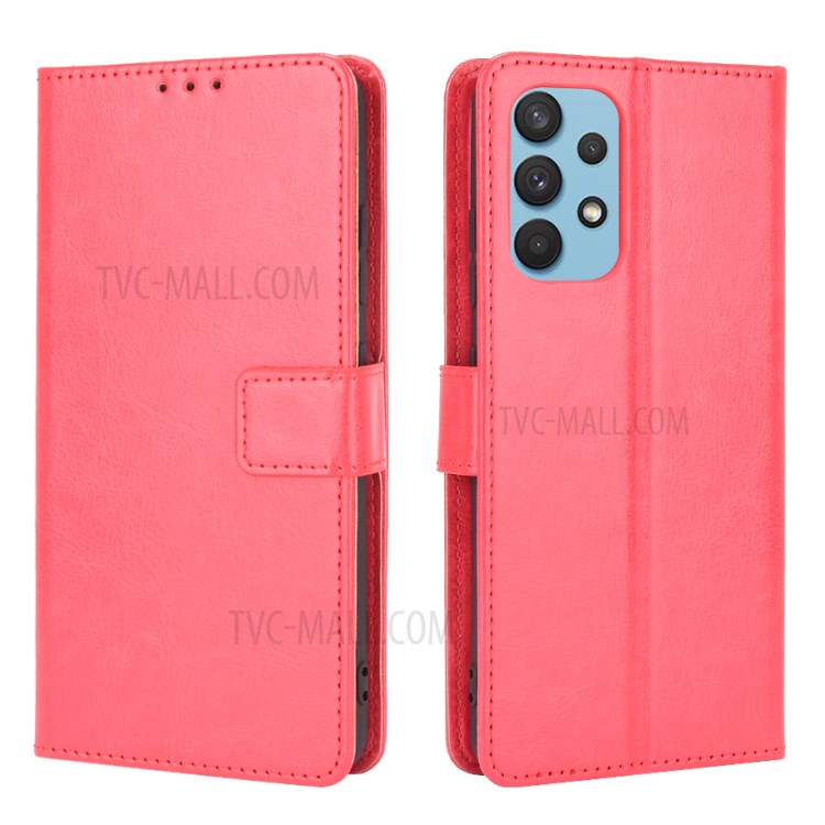 Crazy Horse Texture Wallet Design PU Leather Stand Protector Cover for Samsung Galaxy A32 4G (US Version) - Rose-1