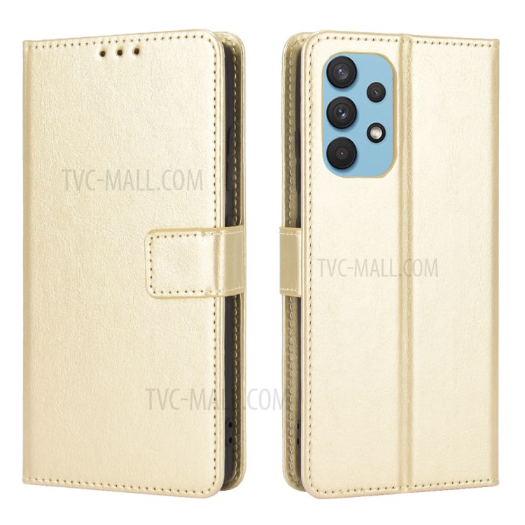 Crazy Horse Texture Wallet Design PU Leather Stand Protector Cover for Samsung Galaxy A32 4G (US Version) - Gold-1