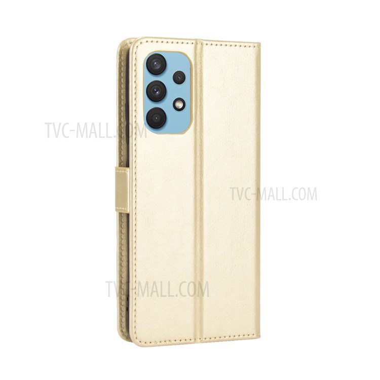 Crazy Horse Texture Wallet Design PU Leather Stand Protector Cover for Samsung Galaxy A32 4G (US Version) - Gold-3