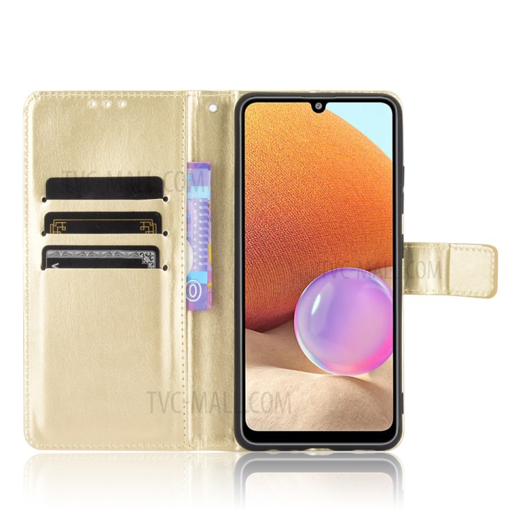 Crazy Horse Texture Wallet Design PU Leather Stand Protector Cover for Samsung Galaxy A32 4G (US Version) - Gold-5