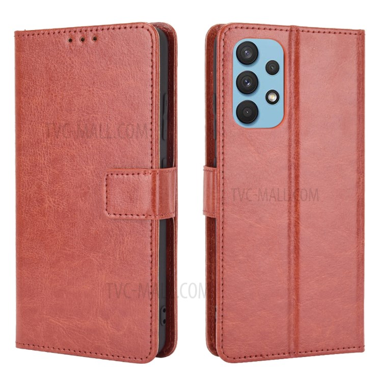 Crazy Horse Texture Wallet Design PU Leather Stand Protector Cover for Samsung Galaxy A32 4G (US Version) - Brown-1