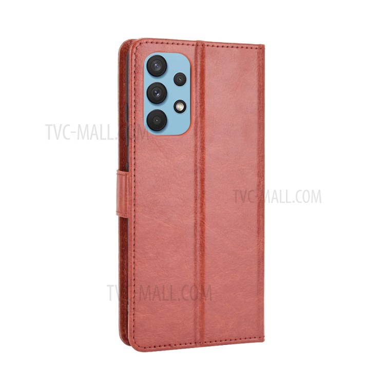 Crazy Horse Texture Wallet Design PU Leather Stand Protector Cover for Samsung Galaxy A32 4G (US Version) - Brown-3