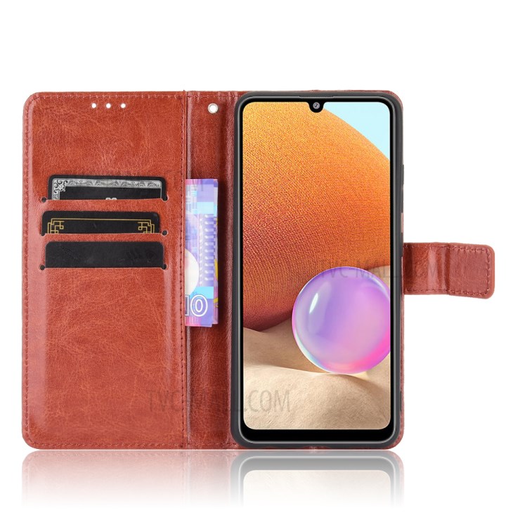 Crazy Horse Texture Wallet Design PU Leather Stand Protector Cover for Samsung Galaxy A32 4G (US Version) - Brown-5