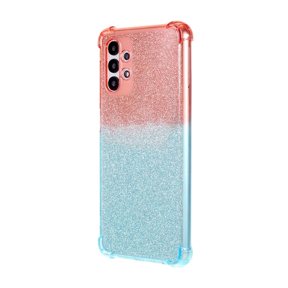 Shock-Absorption Gradient Color Glittery Powder Paper TPU Phone Cover for Samsung Galaxy A32 5G - Pink / Blue-2