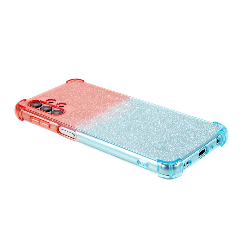 Shock-Absorption Gradient Color Glittery Powder Paper TPU Phone Cover for Samsung Galaxy A32 5G - Pink / Blue-5