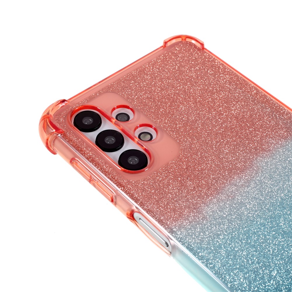 Shock-Absorption Gradient Color Glittery Powder Paper TPU Phone Cover for Samsung Galaxy A32 5G - Pink / Blue-7