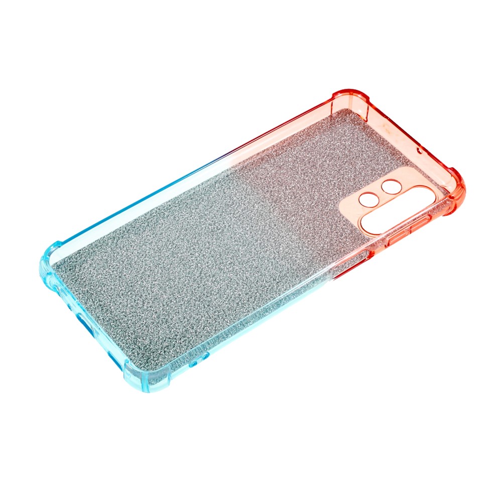 Shock-Absorption Gradient Color Glittery Powder Paper TPU Phone Cover for Samsung Galaxy A32 5G - Pink / Blue-8
