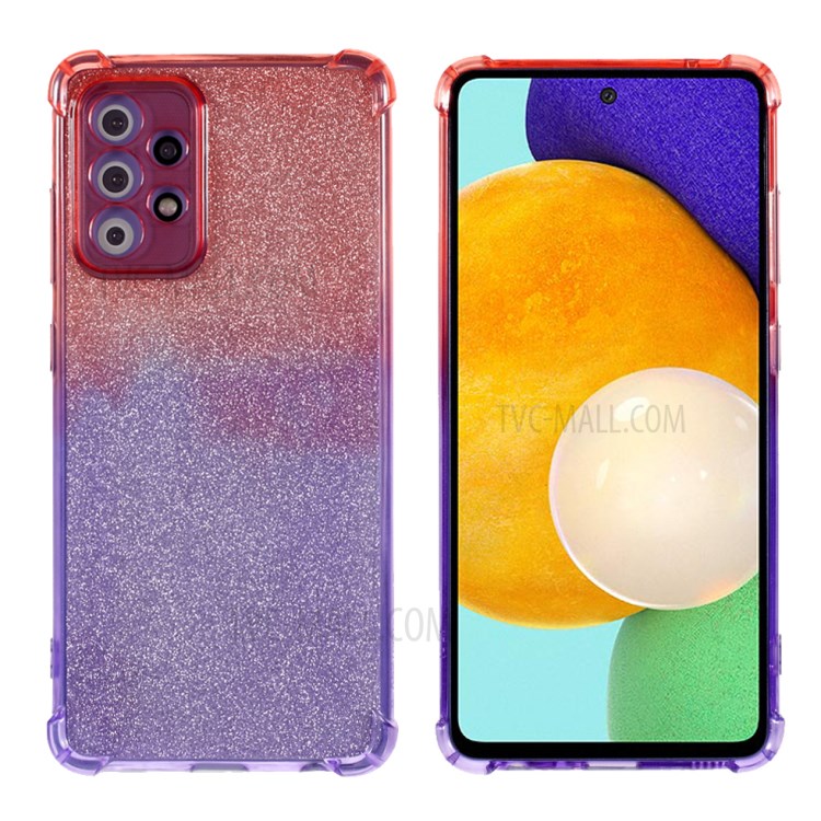 Gradient Color Glittery Powder Paper + TPU Drop-proof Phone Cover for Samsung Galaxy A52 5G/4G - Pink / Purple-1