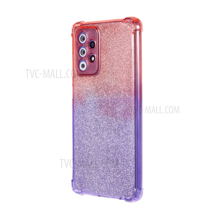 Gradient Color Glittery Powder Paper + TPU Drop-proof Phone Cover for Samsung Galaxy A52 5G/4G - Pink / Purple-2