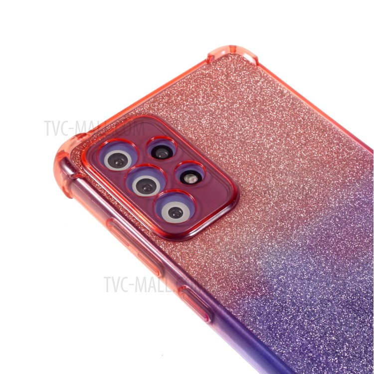 Gradient Color Glittery Powder Paper + TPU Drop-proof Phone Cover for Samsung Galaxy A52 5G/4G - Pink / Purple-7