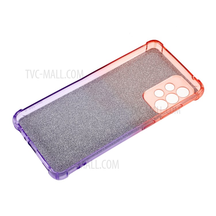 Gradient Color Glittery Powder Paper + TPU Drop-proof Phone Cover for Samsung Galaxy A52 5G/4G - Pink / Purple-8