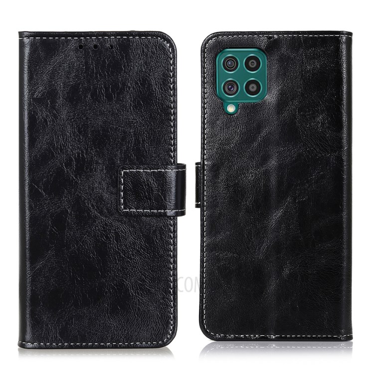 Retro Style Wallet Design Crazy Horse Texture Leather Phone Stand Cover with for amsung Galaxy M62 / F62 - Black-1