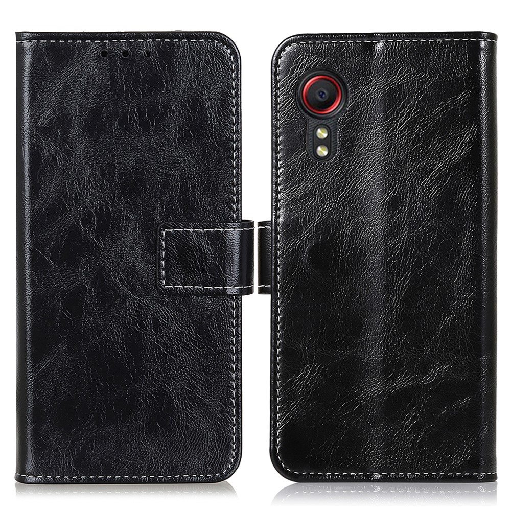 Vintage Crazy Horse Texture Wallet Stand Leather Phone Case for Samsung Galaxy Xcover 5/Xcover 5s - Black-1