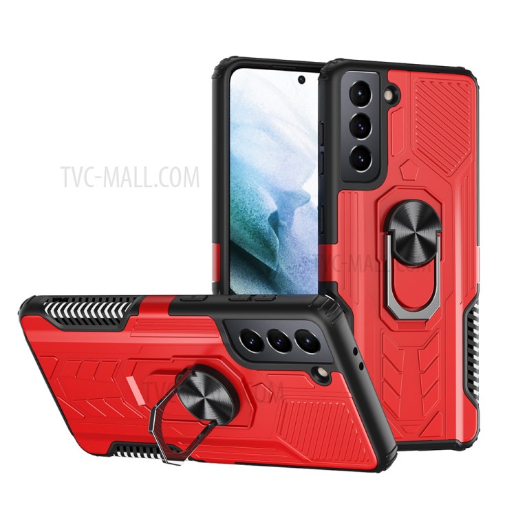 Shield Armor Series Hybrid Phone Case Cover Ring Kickstand for Samsung Galaxy S21 5G - Red-1