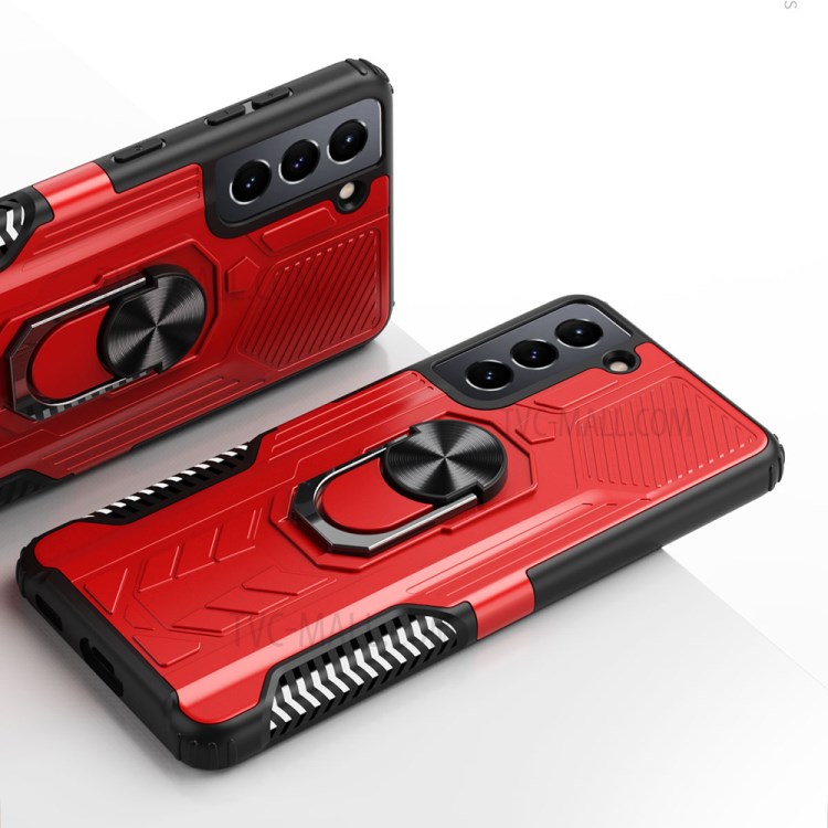 Shield Armor Series Hybrid Phone Case Cover Ring Kickstand for Samsung Galaxy S21 5G - Red-4