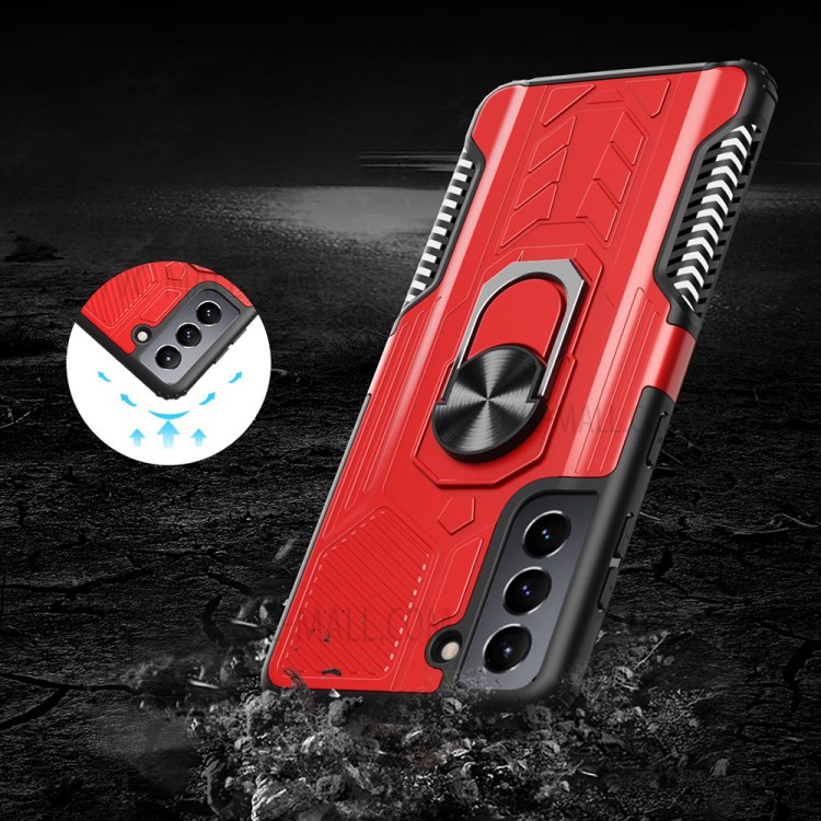 Shield Armor Series Ring Kickstand PC+TPU+Metal Phone Shell for Samsung Galaxy S21+ 5G - Red-2