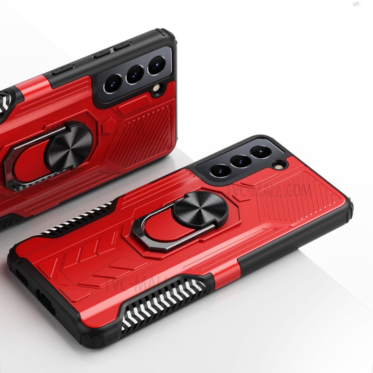 Shield Armor Series Ring Kickstand PC+TPU+Metal Phone Shell for Samsung Galaxy S21+ 5G - Red-4