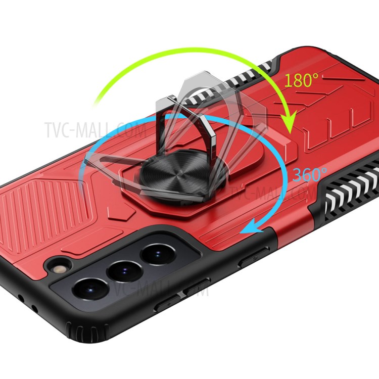Shield Armor Series Ring Kickstand PC+TPU+Metal Phone Shell for Samsung Galaxy S21+ 5G - Red-6