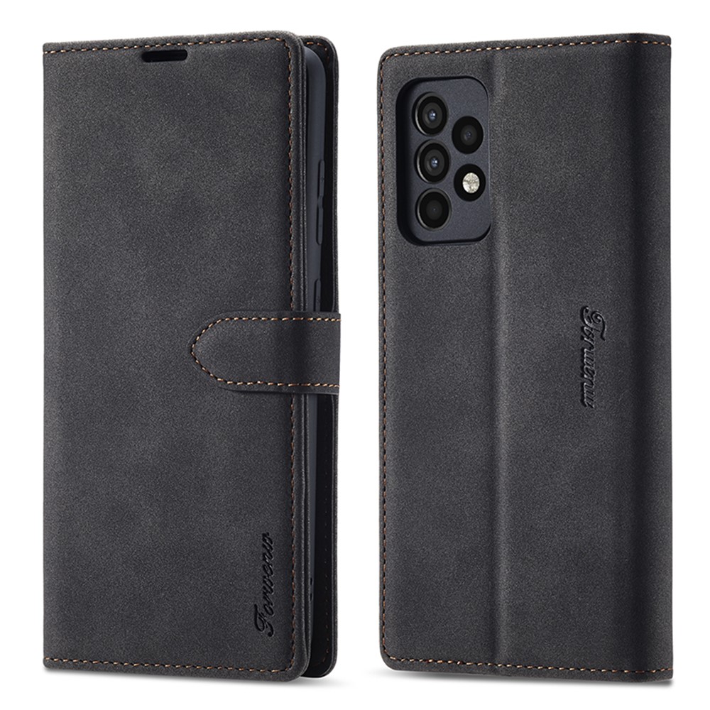 FORWENW F1 Series Leather Wallet Stand Cover Case for Samsung Galaxy A52 5G / 4G - Black-1