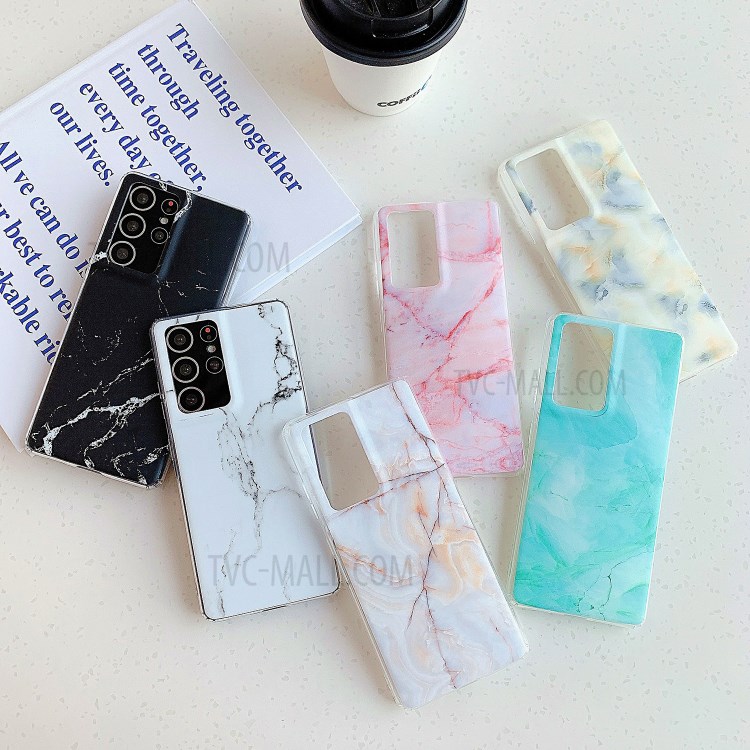 Marble Pattern Matte TPU Phone Case Cover for Samsung Galaxy S21 Ultra 5G - Pink-6