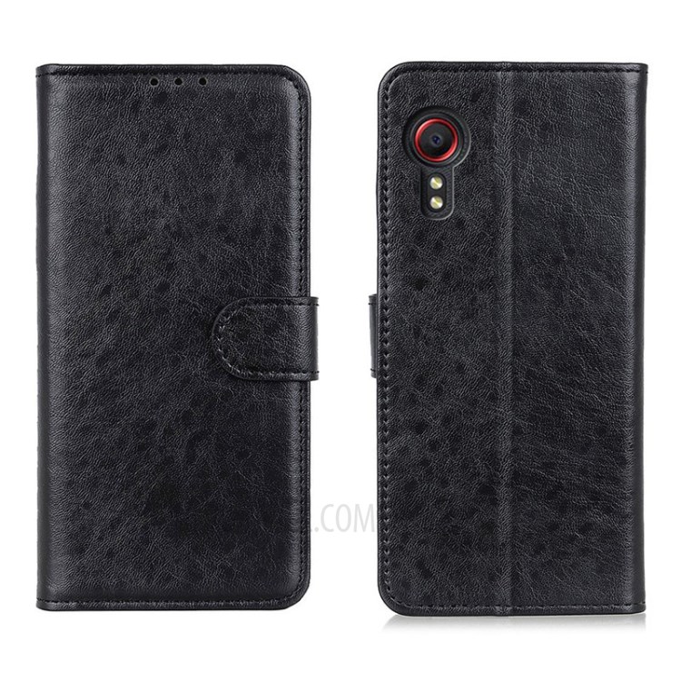 Wallet Stand Design Crazy Horse Texture Leather Shell Phone Covering for Samsung Galaxy Xcover 5 - Black-1