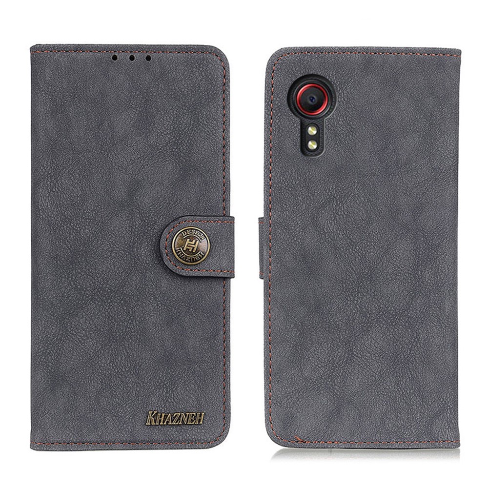 KHAZHEN Retro Textured Wallet Stand Phone Cover Case for Samsung Galaxy Xcover 5 - Black-1