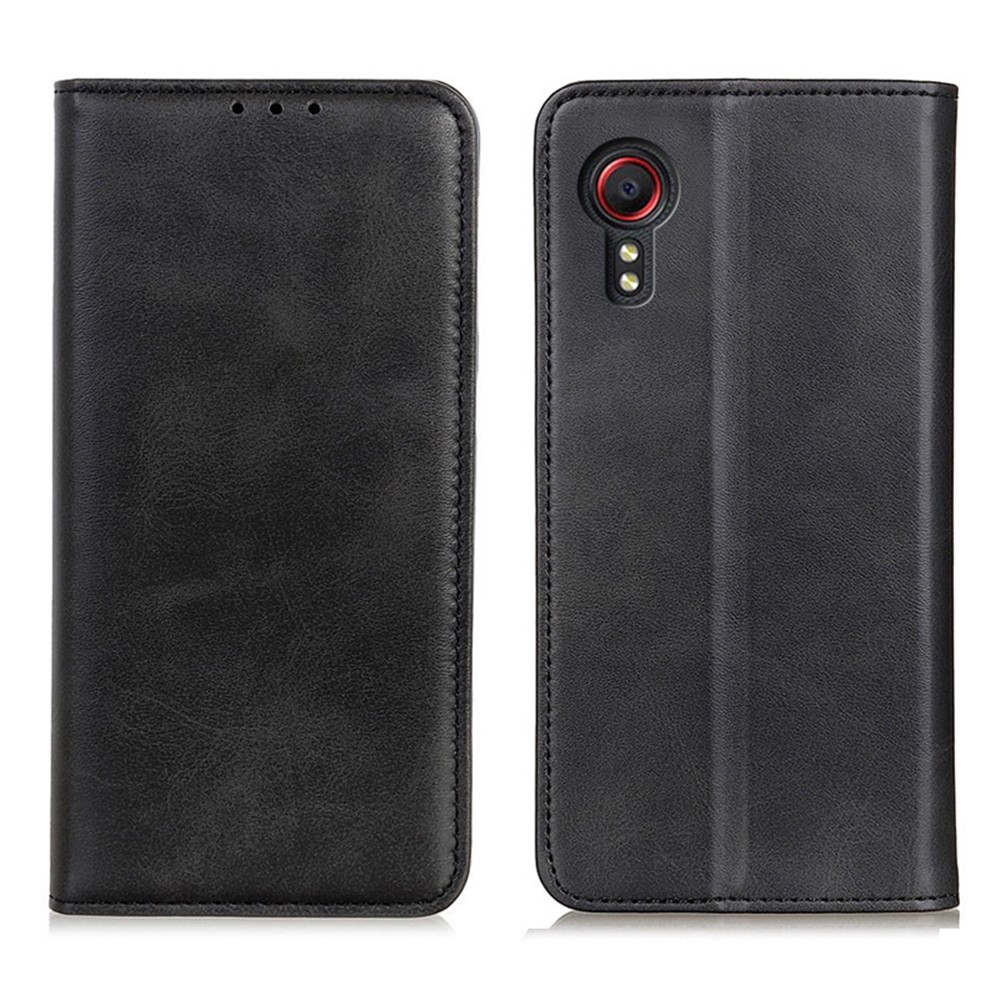 Magnetic Closure Split Leather Wallet Stand Phone Cover Case for Samsung Galaxy Xcover 5 - Black-1