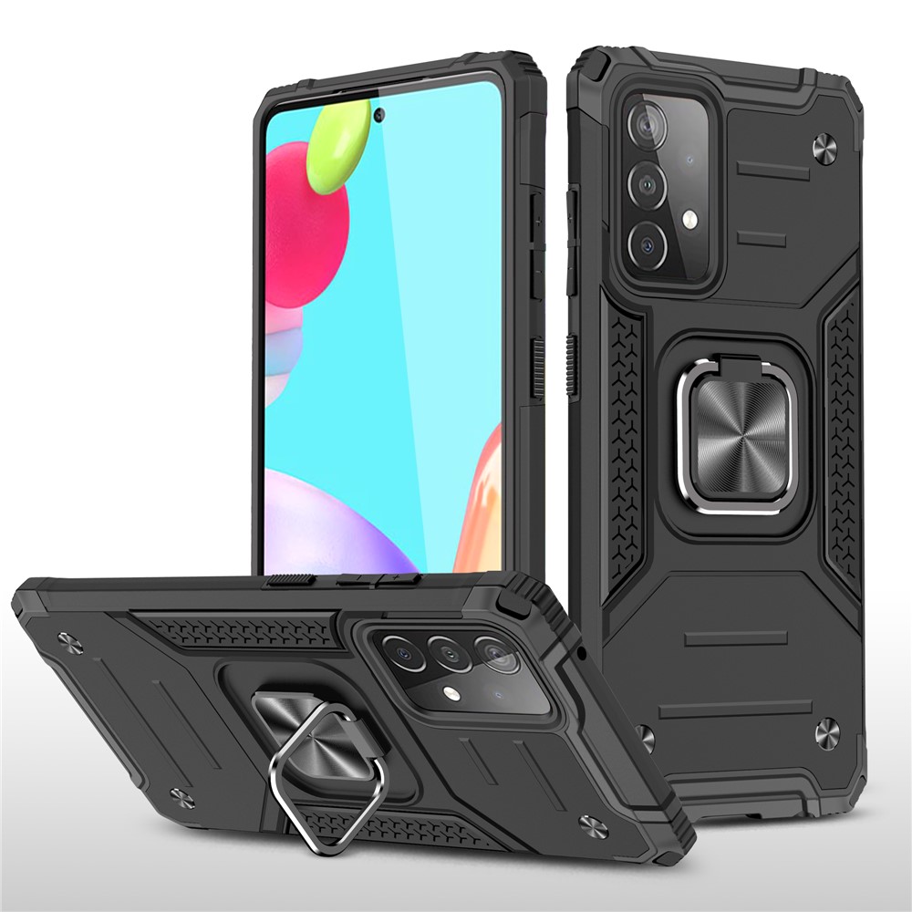Ring Kickstand with Metal Sheet Detachable TPU PC Cover for Samsung Galaxy A52 5G / 4G - Black-1