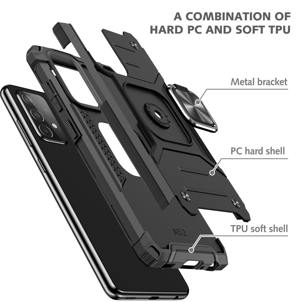 Ring Kickstand with Metal Sheet Detachable TPU PC Cover for Samsung Galaxy A52 5G / 4G - Black-3
