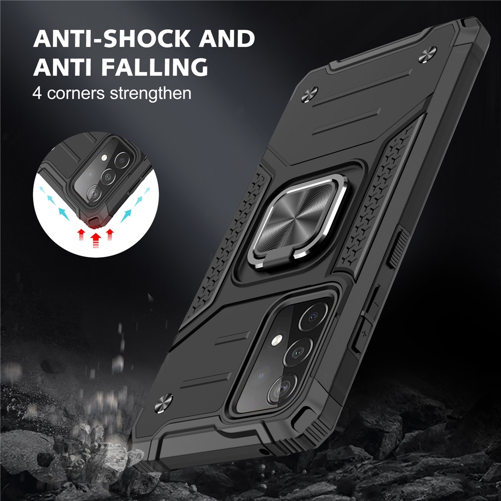 Ring Kickstand with Metal Sheet Detachable TPU PC Cover for Samsung Galaxy A52 5G / 4G - Black-7