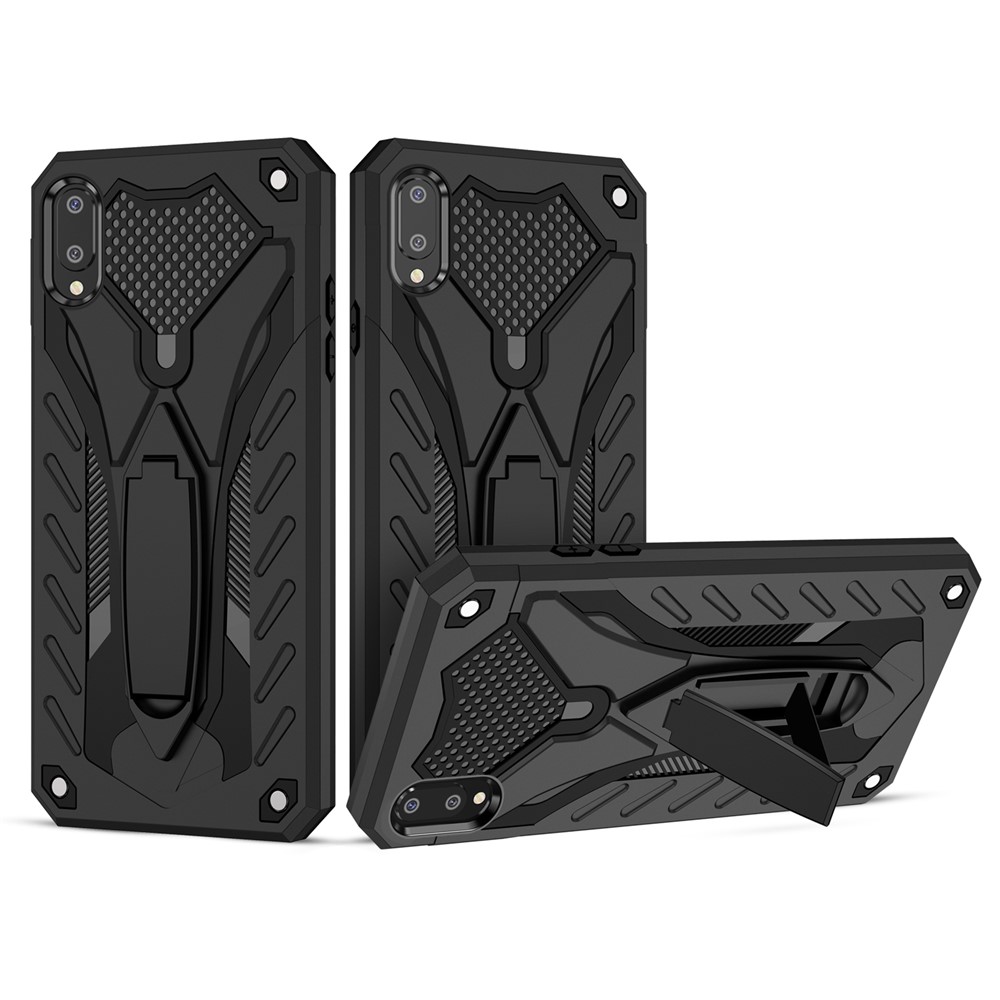 Phantom Knight Style TPU PC Protector Shell Kickstand Cover for Samsung Galaxy A02 / M02 - Black-1