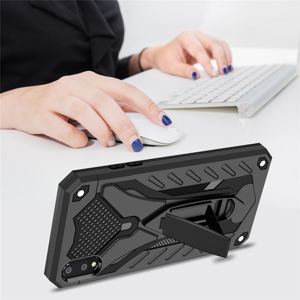 Phantom Knight Style TPU PC Protector Shell Kickstand Cover for Samsung Galaxy A02 / M02 - Black-2