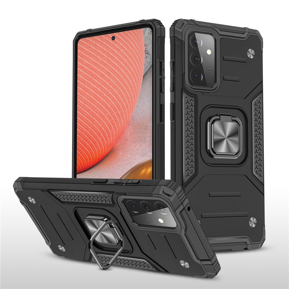 Ring Kickstand with Metal Sheet Detachable TPU PC Cover for Samsung Galaxy A72 5G / 4G - Black-1