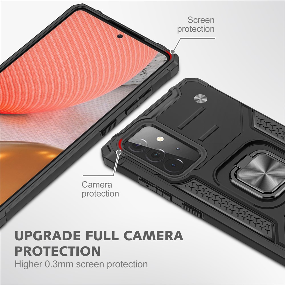 Ring Kickstand with Metal Sheet Detachable TPU PC Cover for Samsung Galaxy A72 5G / 4G - Black-2
