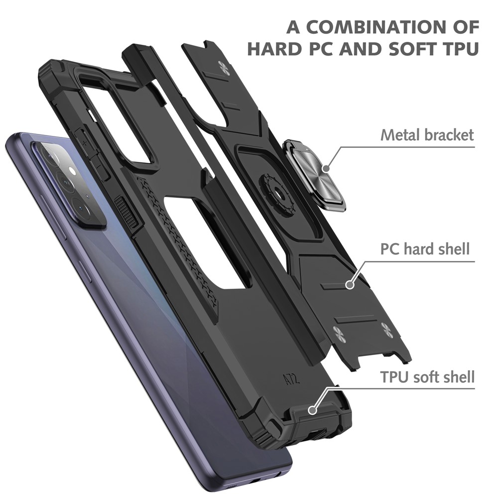 Ring Kickstand with Metal Sheet Detachable TPU PC Cover for Samsung Galaxy A72 5G / 4G - Black-3