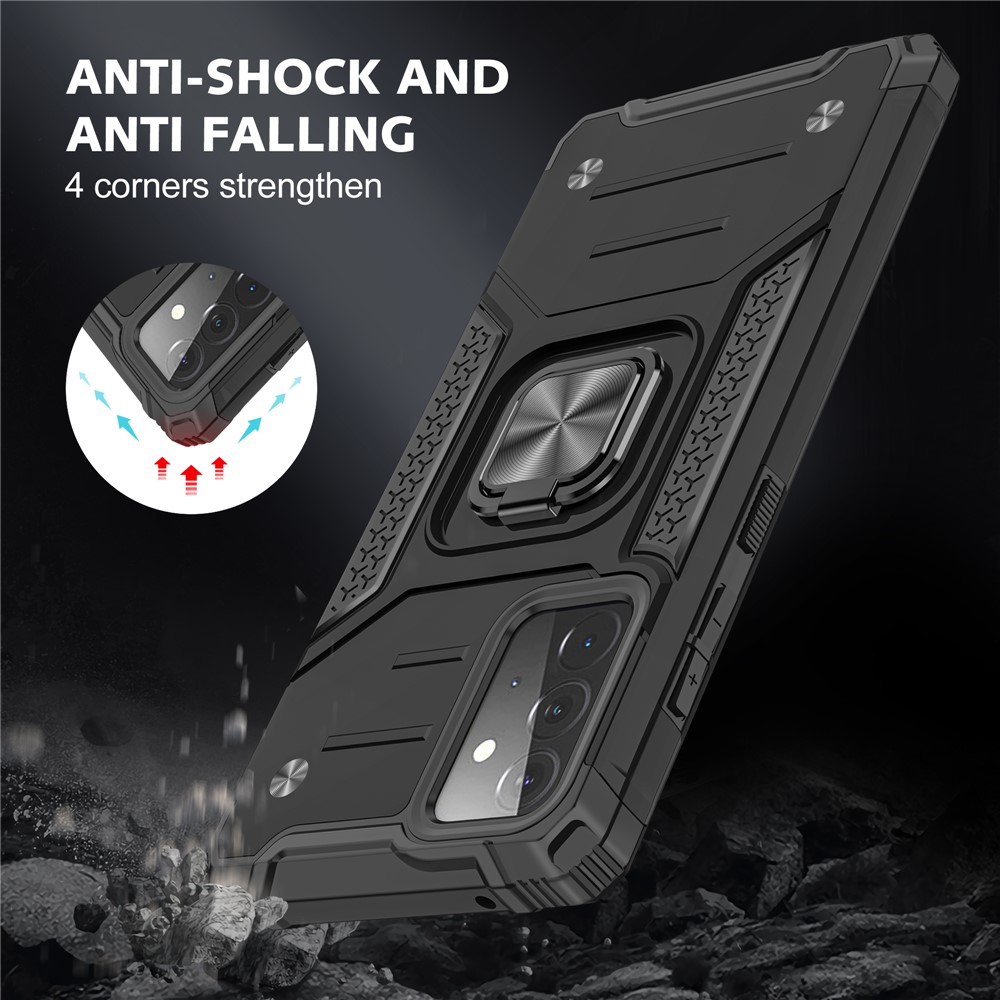 Ring Kickstand with Metal Sheet Detachable TPU PC Cover for Samsung Galaxy A72 5G / 4G - Black-7