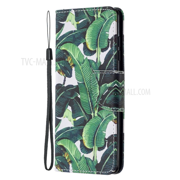 Pattern Printing Phone Cover PU Leather Stand Case with Strap for Samsung Galaxy A52 4G/5G - Leaf-2