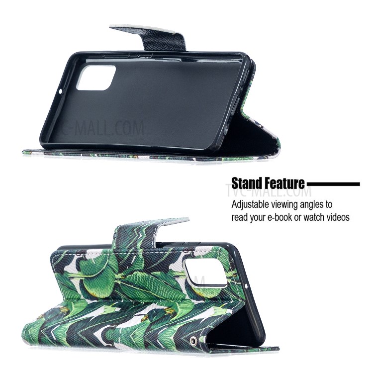 Pattern Printing Phone Cover PU Leather Stand Case with Strap for Samsung Galaxy A52 4G/5G - Leaf-4