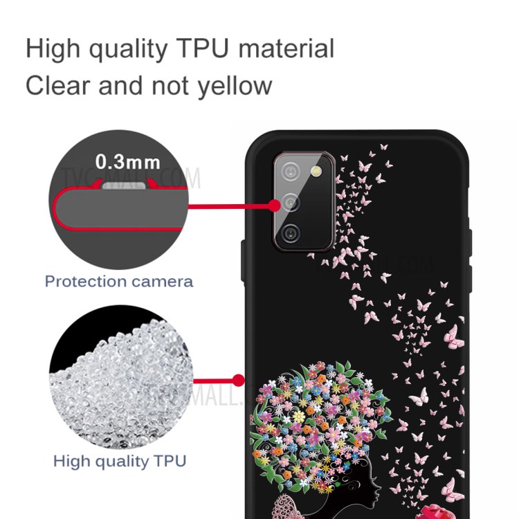 Impresión de Patrones Case de Teléfonos Celulares TPU de Superficie Helada Para Samsung Galaxy A02s (164.2x75.9x9.1 Mm) - Mariposa y Flor