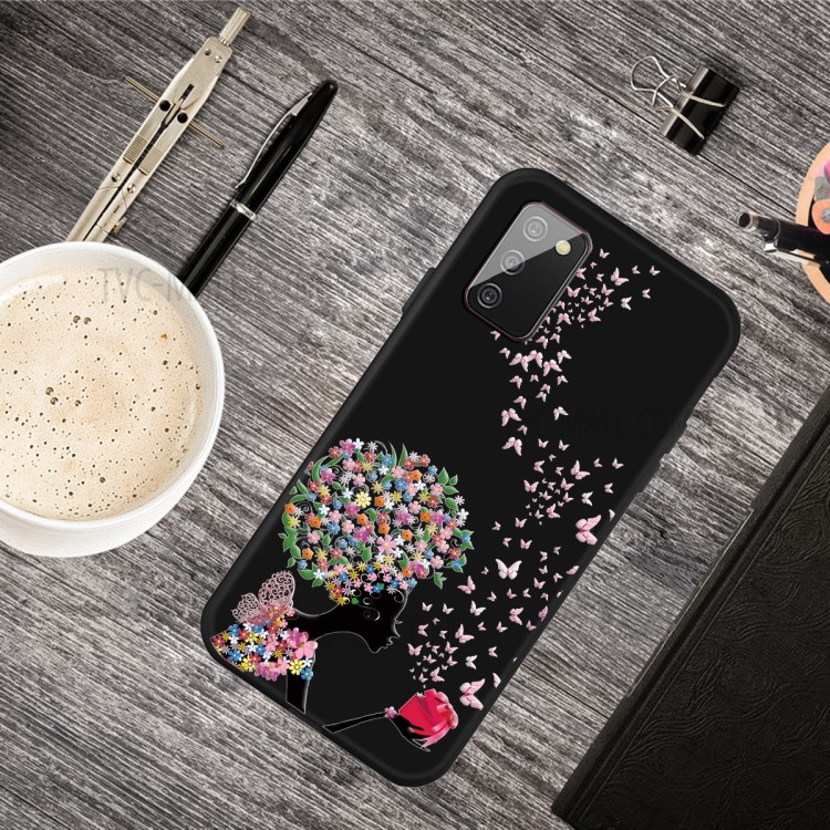 Impresión de Patrones Case de Teléfonos Celulares TPU de Superficie Helada Para Samsung Galaxy A02s (164.2x75.9x9.1 Mm) - Mariposa y Flor