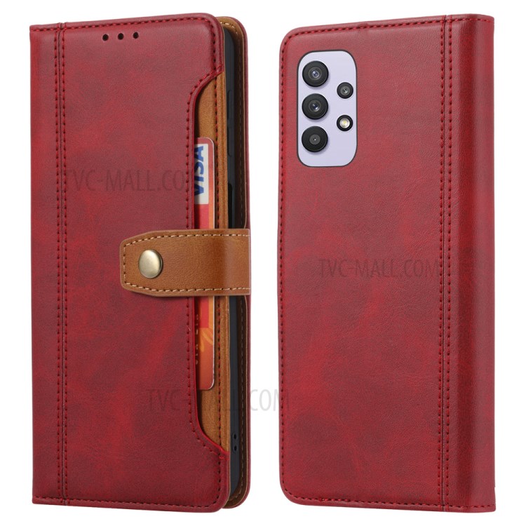 Phone Wallet Stand Leather Protective Cover for Samsung Galaxy A32 5G - Red-1