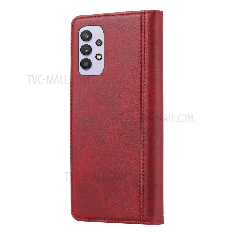 Phone Wallet Stand Leather Protective Cover for Samsung Galaxy A32 5G - Red-3
