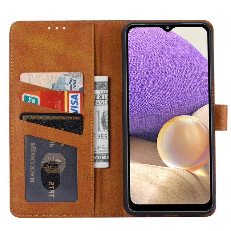 Phone Wallet Stand Leather Protective Cover for Samsung Galaxy A32 5G - Red-5